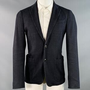 ARMANI COLLEZIONI Size 40 Black Blue Textured Wool Blend Sport Coat